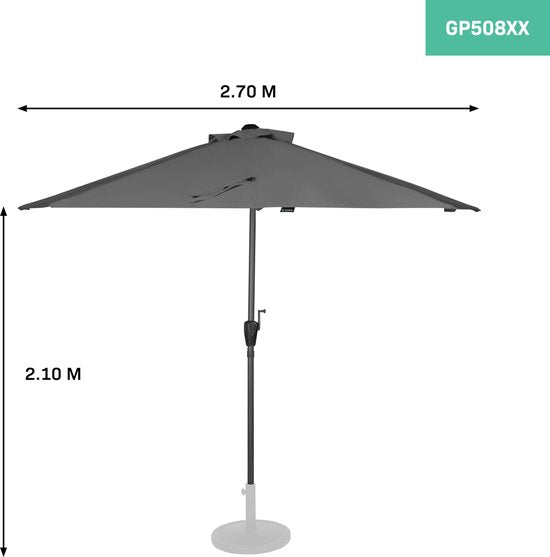 VONROC Premium Sonnenschirm Magione - Strapazierfähig - Halbrund 270x135cm - UV-beständiges Tuch - inkl. Schutzhülle - Grau