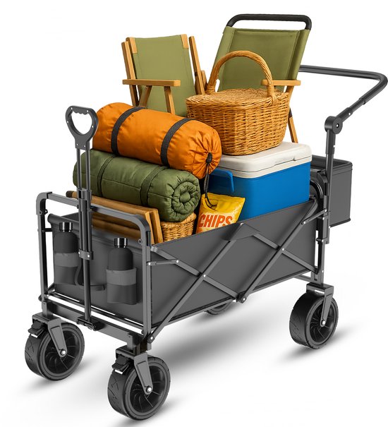 TerraGear Faltbarer Wagen - Wagen mit Dach und Griff - Schwarz - 120L Fassungsvermögen - 150KG Tragfähigkeit