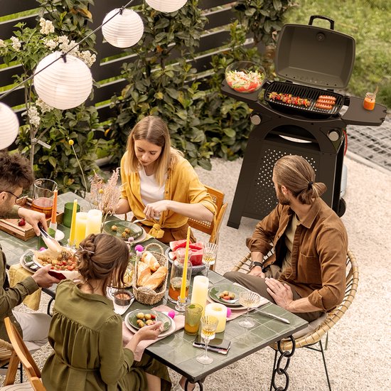 KitchenBrothers Gas BBQ - Steh- und Tischgrill - Tischgrill - Antihaft - 37x48 cm Grillfläche - Schwarz