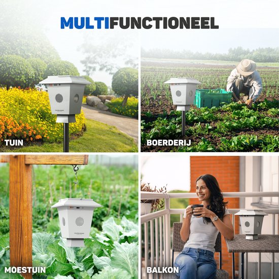 Vulpes Goods® Bird Repellent PRO - Vogelabwehr - Ultraschall - Tierfreundlich - Solar­betrieben - Weiß/Schwarz