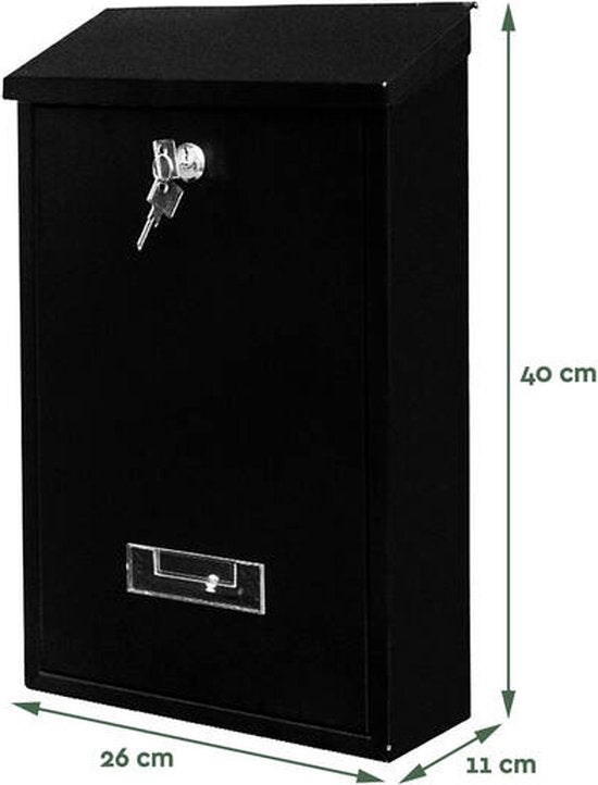 BRASQ Briefkasten Schwarz - Wandbriefkasten mit Schloss - Briefkästen - Moderner Briefkasten mit Namensschild - Inkl. Montagematerial & 2 Schlüssel - Schließzylinder - Edelstahl