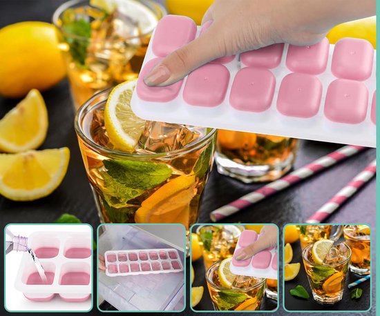 Loti Living Eiswürfelform - 4 Stück - Rosa - Eiswürfelformen - Silikon-Eiswürfelform - Eiswürfel - BPA frei