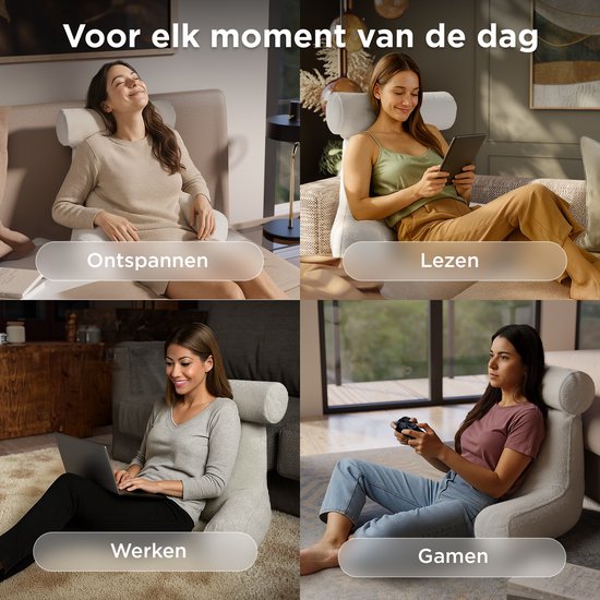 CozySense® Lesekissen für das Bett - Ergonomisches Sitzkissen - Buchkissen - Großes Relax-Kissen - Verstellbare Polsterung - Abnehmbarer Bezug - CertiPUR® - Beige