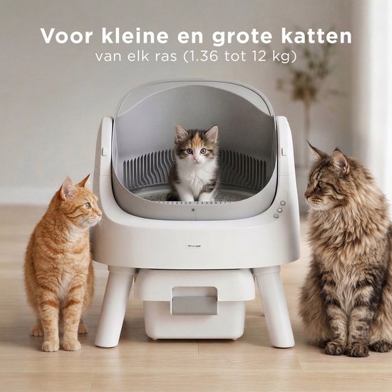 TrevoPet® Automatisches Katzenklo - Selbstreinigend & Sicher - Für Katzen bis zu 12KG - Inkl. Matte, 60 Abfallbeutel & Zubehör - 10L Abfallbehälter - Weiß & Grau