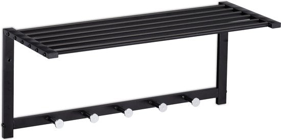 Wandgarderobe hängend - mit Ablage - 5 Haken - Metall - 28 x 65 x 25 cm - schwarz