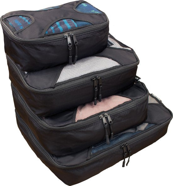 Volcan Packing Cubes - Kofferorganisationsset - 4er Set - Reisewürfel - für Rucksack und Koffer - Schwarz