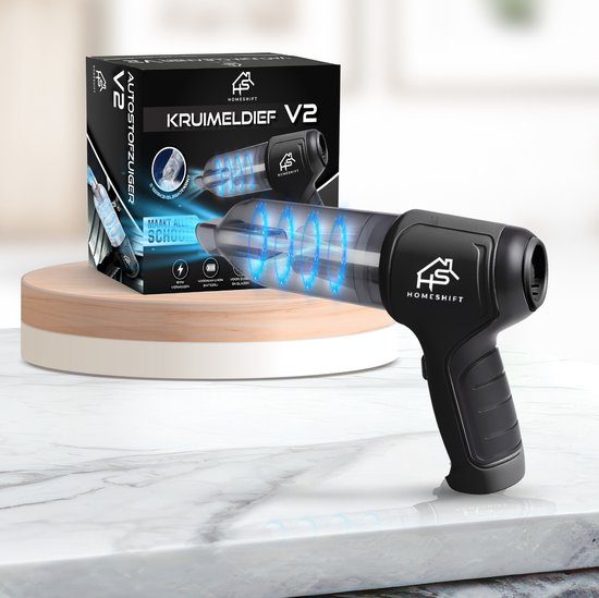 HomeShift® Autostaubsauger Cordless V2 - Krümelsauger - Handstaubsauger - Kleinstaubsauger - Schnurloser Staubsauger - Air Duster - Nass & Trocken - Schwarz