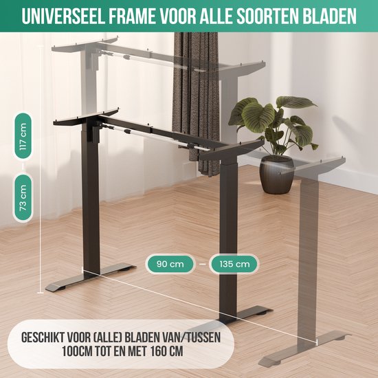 Avalo Schreibtischgestell - Elektrisch - Verstellbar - für Tischplatte 60-80 x 100-160cm - Stahl - Schwarz