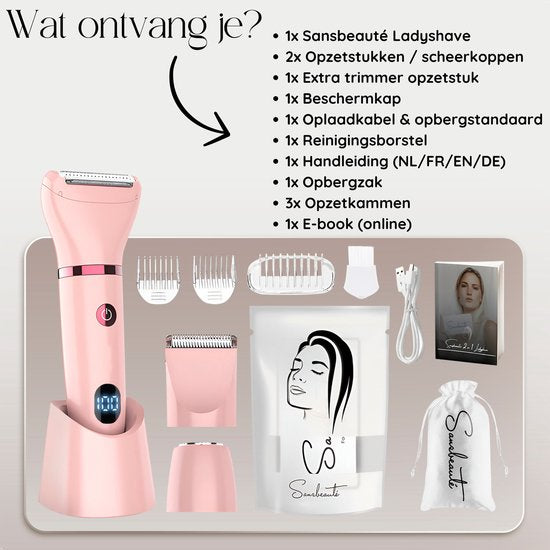 Sansbeauté® 3-in-1 Ladyshave - Mit Display - Elektrisch - Wiederaufladbar über USB