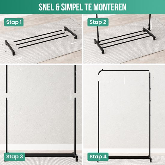 Avalo Kleiderständer auf Rädern Schwarz - Metall - 100x40x156 - Aufbewahrung für Schuhe