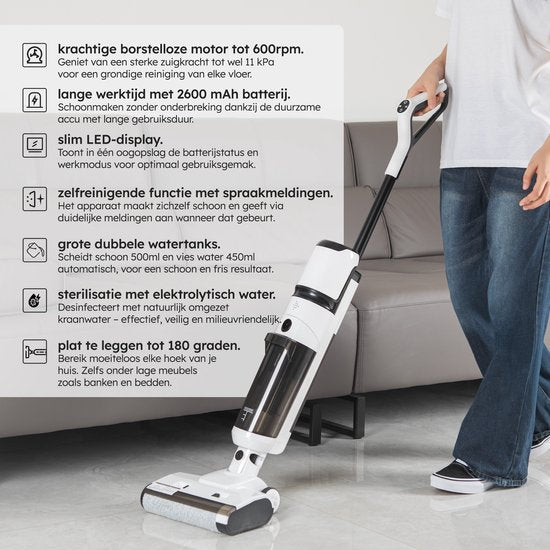 Saaf Floor Cleaner M200 - 45 min Batterie - Elektro-Mop - Stielstaubsauger mit Wischfunktion - Display & Reinigungsstation - Wassersterilisation - Weiß