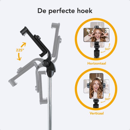 Studio ME - 3-in-1 Selfie Stick & Stativ - 19 bis 70 cm - Mit Bluetooth-Fernbedienung - Universelles Telefonstativ - Kompakt & Tragbar - Schwarzer Kunststoff & Edelstahl