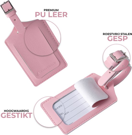 EverNeeds Gepäckanhänger - Gepäckanhänger für Koffer - Gepäckanhänger - PU Leder - Rosa - 2 Stück