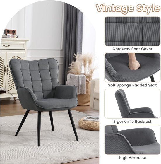 WOLTU Wing Chair, Modern, Relaxsessel, Fernsehsessel, Bequem, Lesesessel, Wohnzimmer, Sessel, Liegesessel, Metallbeine, Sessel