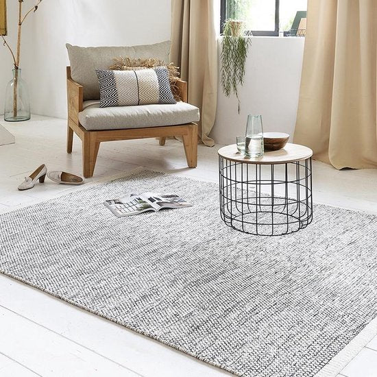 Lifa Living Teppich - Wolle & Baumwolle - Gewebt - 160x230 cm - Skandinavisches Design - Schwarz/Weiß