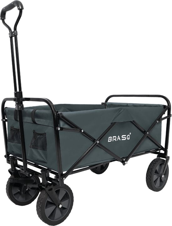 BRASQ Faltbarer Wagen - 100 Liter - 80 KG Kapazität - Schwenkbare Räder mit Bremse - 90x51x100 CM - Verstellbarer Griff - Faltbarer Wagen - Kompakt - Grau