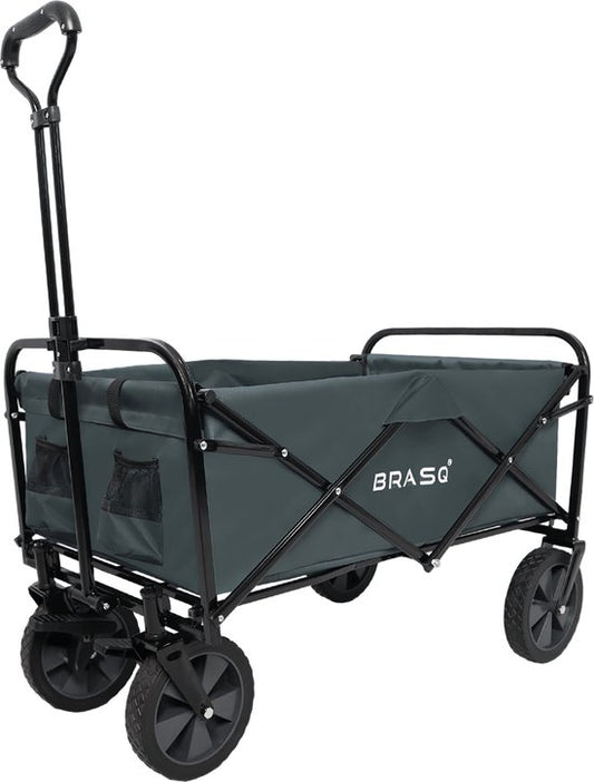 BRASQ Faltbarer Wagen - 100 Liter - 80 KG Kapazität - Schwenkbare Räder mit Bremse - 90x51x100 CM - Verstellbarer Griff - Faltbarer Wagen - Kompakt - Grau