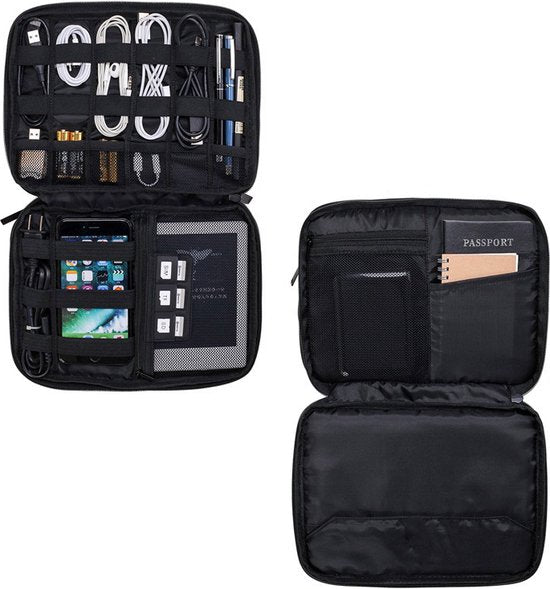 Sunflake Electronics & Cable Organiser - 3 Lagen - Kabel-Reisetasche - wasserabweisend - für 9.7" iPad - Festplatten - Ladegeräte - dunkelgrau