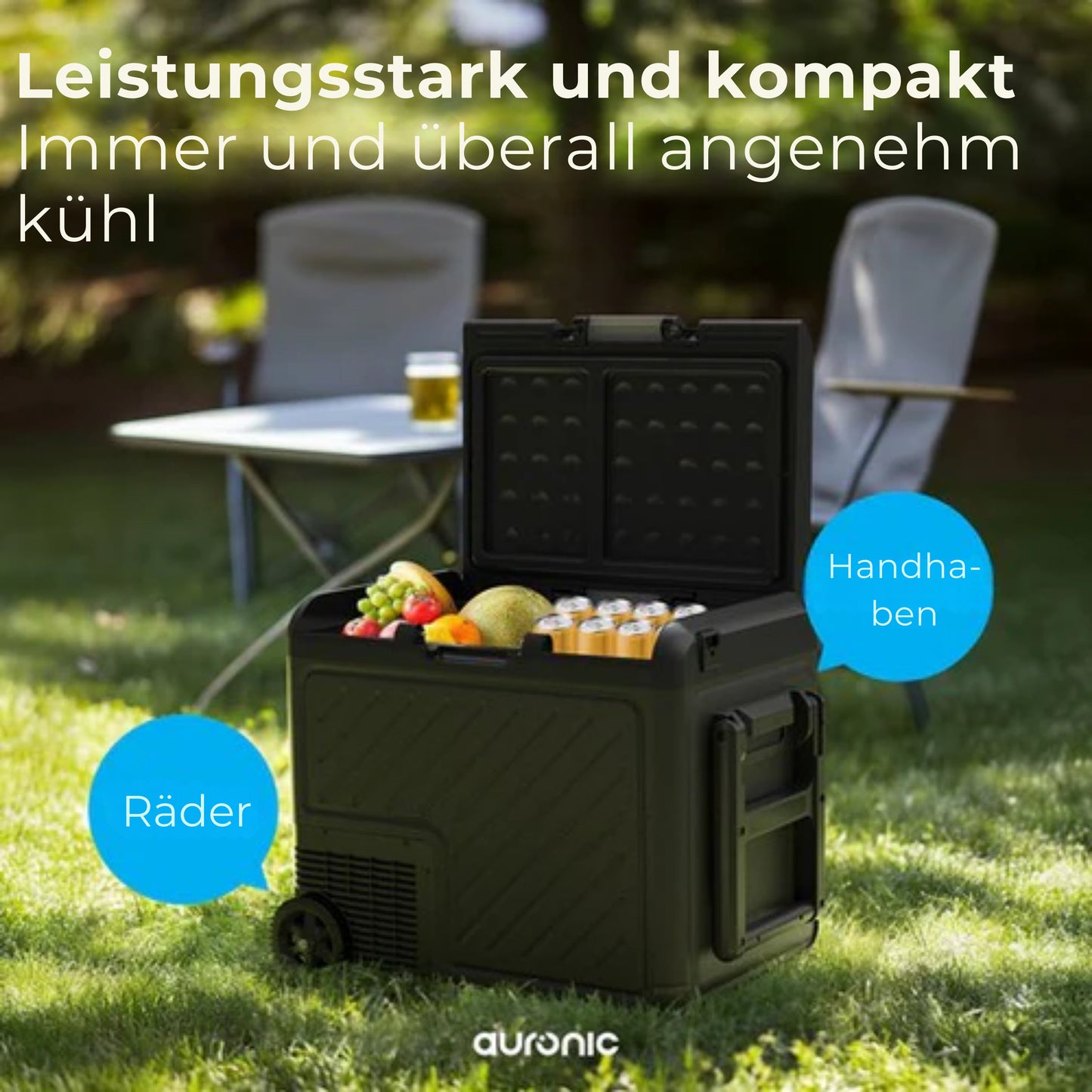 Auronic Electric Cool Box - Kompressor - Mit Rädern - 12V 230 Volt - Auto - 50L - Schwarz/Grau