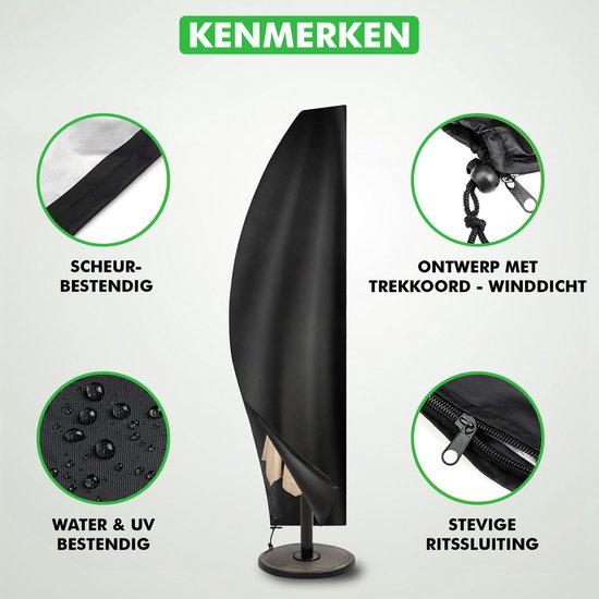 Travelhawk Sonnenschirmhülle für schwimmenden Sonnenschirm - Mit Reißverschluss und Stange - Wasser- und UV-dicht - Oxford 420D - Bis zu 400cm - Schwarz