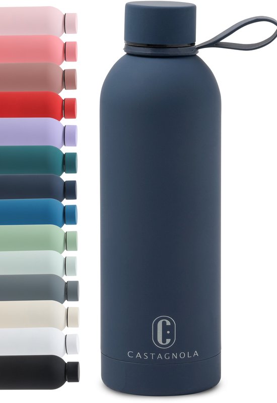 Castagnola Wasserflasche - Edelstahl-Trinkflasche 500 ML - Stahlthermoskanne - Trinkflaschen für Erwachsene - Doppelwandig - Dunkelblau