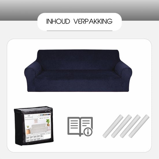 Hilvard - Sofabezug 4-Sitzer Sofas - (230 - 275 cm) - Dunkelblau - Samt - Stretch - Sofaschoner - Möbelbezug - Gegen Beschädigungen und Flecken - Sitzbezug - Sitzbezug