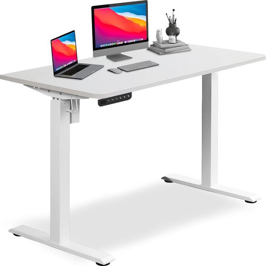 Bayt Sitz-Steh-Schreibtisch - Elektrischer Schreibtisch - Höhenverstellbarer Schreibtisch - 120 x 60 cm - Weiß