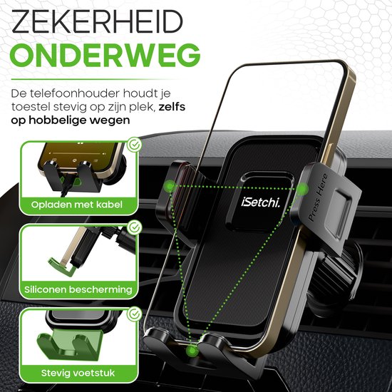 iSetchi FlexMount - Handyhalterung Auto-Belüftung - Lüftungsgitter - Handyhalterung - Autozubehör - Universalhalterung - Ausziehbares Design - Schwarz