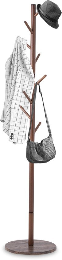 Bayt Garderobe - Stehende Garderobe - Garderobenständer Holz - Garderobenständer - 8 Haken - 175 cm - Braun
