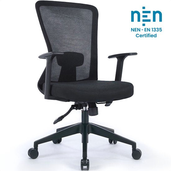 Goliving Ergonomischer Bürostuhl - Bürostuhl - verstellbar - auf Rollen - für Erwachsene - NEN-1335 - Schwarz
