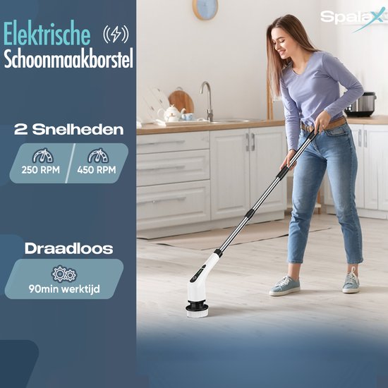 Spalax Elektrische Reinigungsbürste - Scheuerbürste - Schrubber - Schrubber mit Stiel