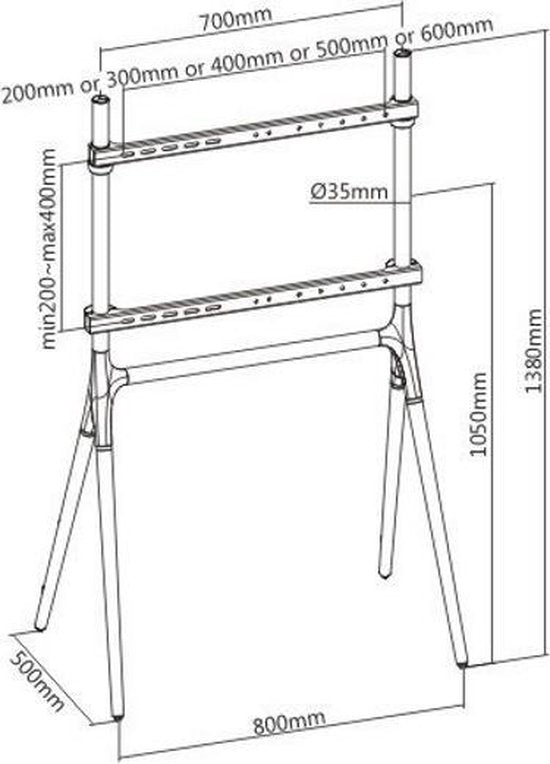 TV-Monitor Bodenständer Studio Staffelei Design - bis zu 70 Zoll - 80cm x 50cm x 138cm - Bis zu 40 kg