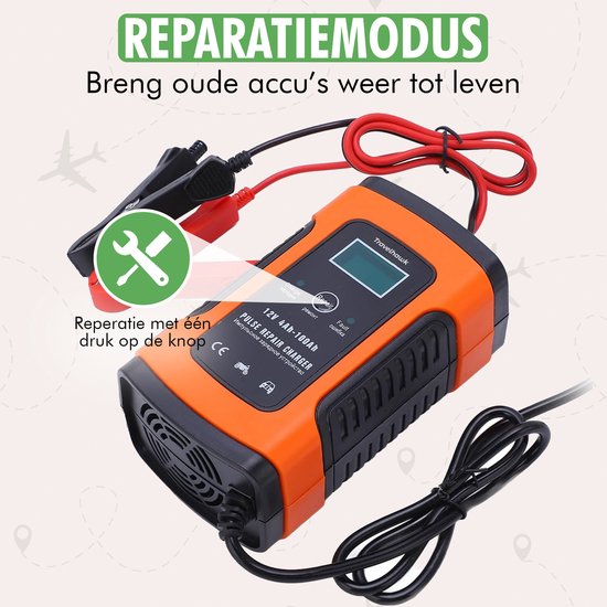 Travelhawk Batterieladegerät - Erhaltungsladegerät - Autobatterieladegerät - Geeignet für Motorrad, Auto, Roller - 12V 6A