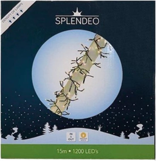 Splendeo Extreme Dichte Lichterkette - 1200 LEDs - Arizona weiß - schwarzes Kabel - 15 m - 3 m Anschlusskabel - Transformator
