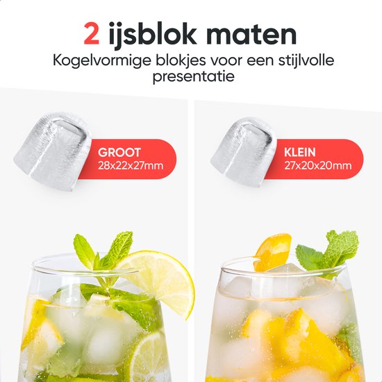 Kitchenwell Eiswürfelbereiter - 1.3L - Eiswürfelbereiter - Eisportionierer - 12kg/24 Stunden - Tragbar - Selbstreinigungsfunktion - Edelstahl