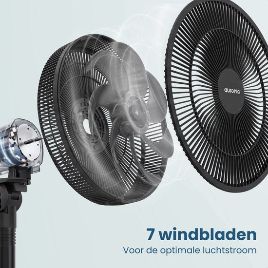 Auronic Stativventilator - Standventilator - höhenverstellbar - drehbar - flüsterleise - 3 Geschwindigkeiten - leiser Ventilator - schwarz