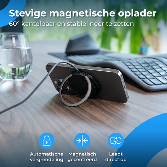 Nuvance Wireless Charger - 15W Schnellladegerät - geeignet für Magsafe - Wireless Charger - inkl. Usb-C Kabel - Schwarz