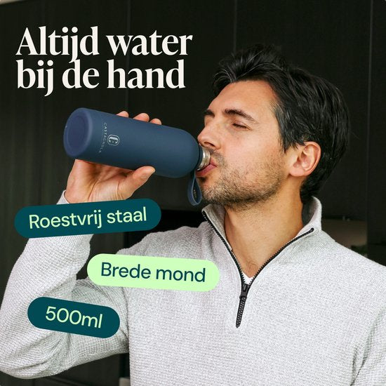 Castagnola Wasserflasche - Edelstahl-Trinkflasche 500 ML - Stahlthermoskanne - Trinkflaschen für Erwachsene - Doppelwandig - Dunkelblau