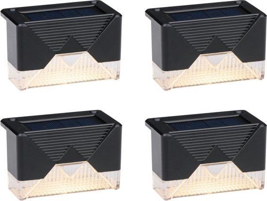 Grundig Solar Gartenleuchten 4 Stück - Solarleuchte für Terrassen- und Zaunbeleuchtung - Warmweißes Stimmungslicht - Gartenbeleuchtung inkl. Montagematerial - 6-8 Stunden Batterielebensdauer - Schwarz
