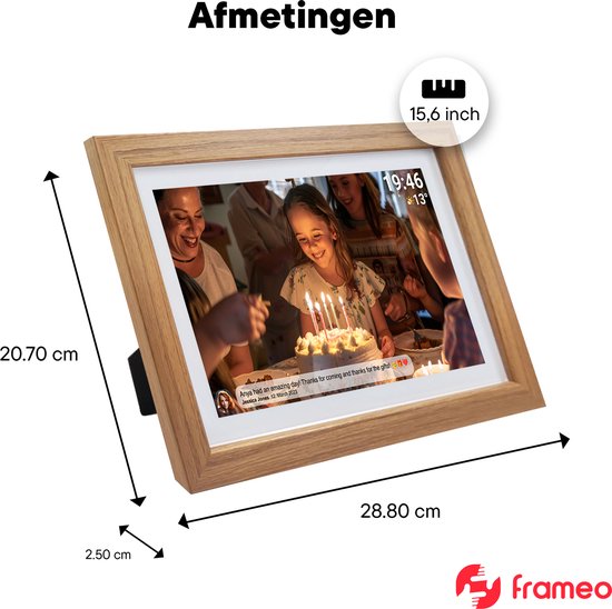 Denver Digitaler Fotorahmen 15,6 Zoll - Holz - XL - Full HD - Frameo App - Geschenk zum Valentinstag - Fotorahmen - WiFi - 16GB - IPS Touchscreen - PFF1543LW