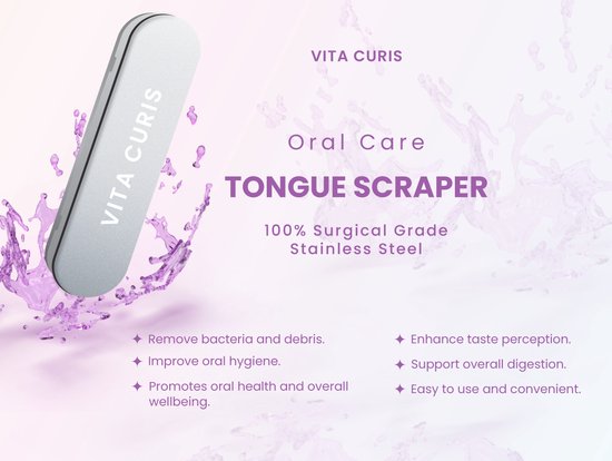 Vita Curis – Professioneller Zungenschaber – Mundpflege – 100 % antibakterieller chirurgischer Stahl – Zungenreiniger – Zungenschaber