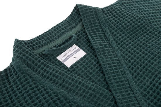Heckettlane Bademantel Waffel - Morgenmantel für Damen und Herren - XL - Morgenmantel aus Baumwolle - für die Sauna geeignet - Grün