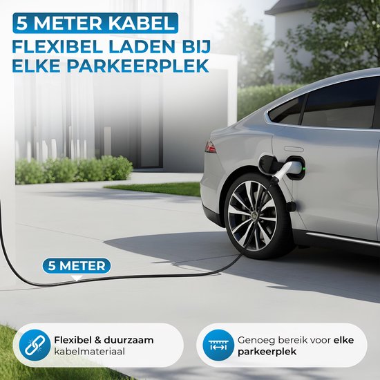 Powell Ladekabel Typ 2 - Mobile Home Charger Typ 2 - 3.5kW - IP67 Wasserdicht - 5 Meter Kabel - Inklusive Aufbewahrungstasche - Wasserdicht - Schwarz/Weiß