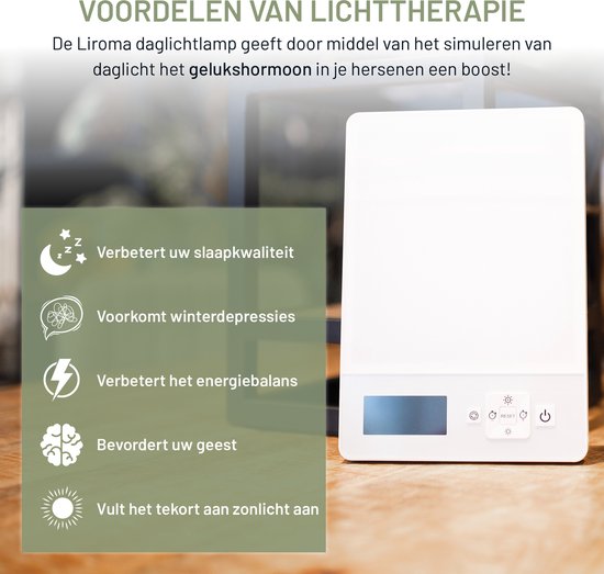 LIROMA® Tageslichtlampe - Blaues und weißes Licht - 10.000 LUX - Timer - Lichttherapie - Schreibtischlampe