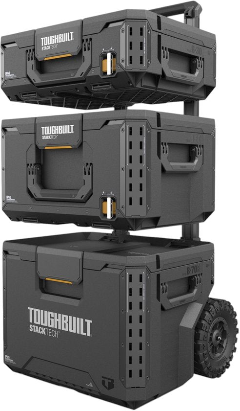 Toughbuilt StackTech Set Werkzeugkoffer Aufbewahrung mit Rädern 3 Stück ( TB-B1S3-B70R ) IP65 + 2x StackTech Werkzeugkoffer Schwarz