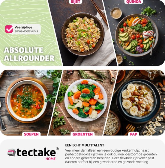 tectake® Reiskocher - Dampfgarer und Reiskocher mit Dämpfeinsatz - Großvolumiger Kochtopf mit 1,8 l Fassungsvermögen - Bis zu 10 Portionen Klebreis, Vollkornreis oder Sushi-Reis
