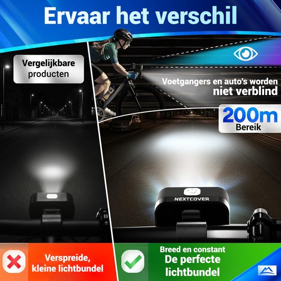 Nextcover Fahrradlicht vorne und hinten | Fahrradlicht USB-C Wiederaufladbar & IPX4 Wasserdicht | Fahrradlicht Set mit 6 Stunden Batterielebensdauer | Frontlicht und Rücklicht | Fahrradlicht LED Weiß und Rot | Fahrradlicht für alle Fahrräder | Fahrradlamp