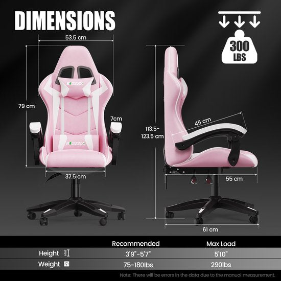 Bigzzia Gaming-Stuhl – Ergonomischer Bürostuhl aus PU-Leder – Höhenverstellbar – Mit Lendenkissen und Kopfstütze – Bequemer Gaming-Stuhl für Erwachsene – Für Mädchen und Jungen