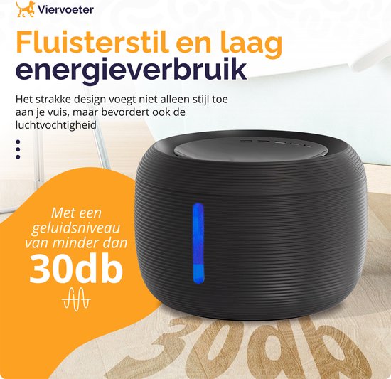 Quadruped Premium Trinkbrunnen - Runder Trinkbrunnen für Katzen und Hunde - 2.5L - Tiertränke - geräuschlos - Inkl. 2 Filter - Schwarz
