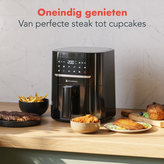 KitchenBrothers Airfryer - 3.3L - 1400W - Heißluftfritteuse - 50ºC bis 200ºC - Kompakt - 10 Kochprogramme - Schwarz